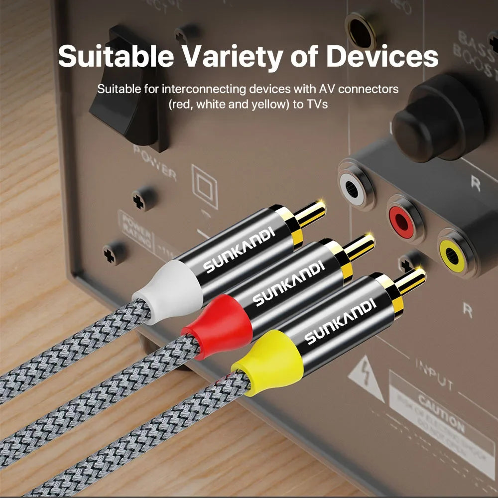 Cabo AV composto com 3 conectores RCA macho-macho