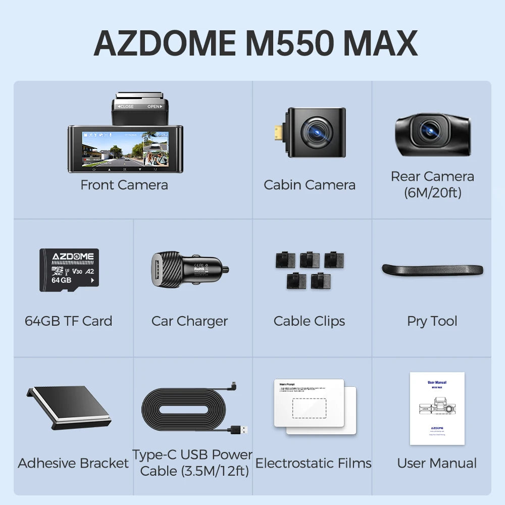 4K 3 Channel Dash Cam with WiFi, GPS, IR Night Vision and Parking Mode
