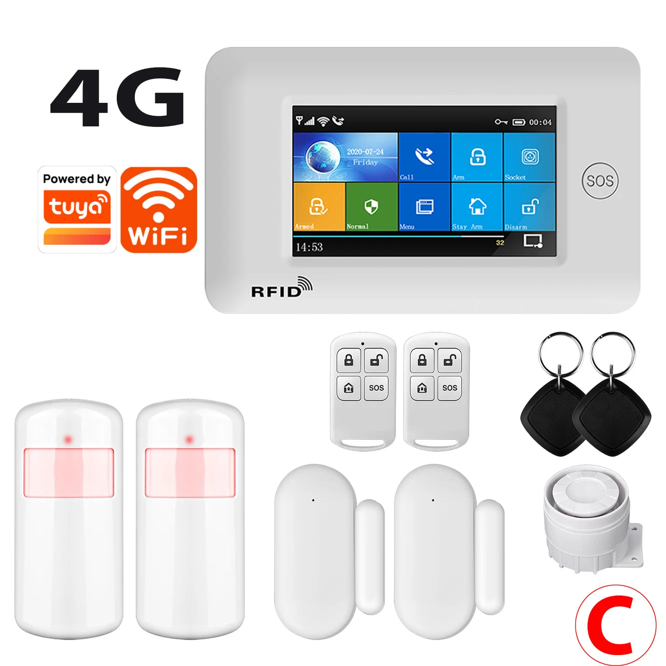 433MHz Touch Screen Wireless 2G 4G WIFI GSM RFID Card Burglar Alarm System Smart Home Security DIY Alarm TUYA Smart Life