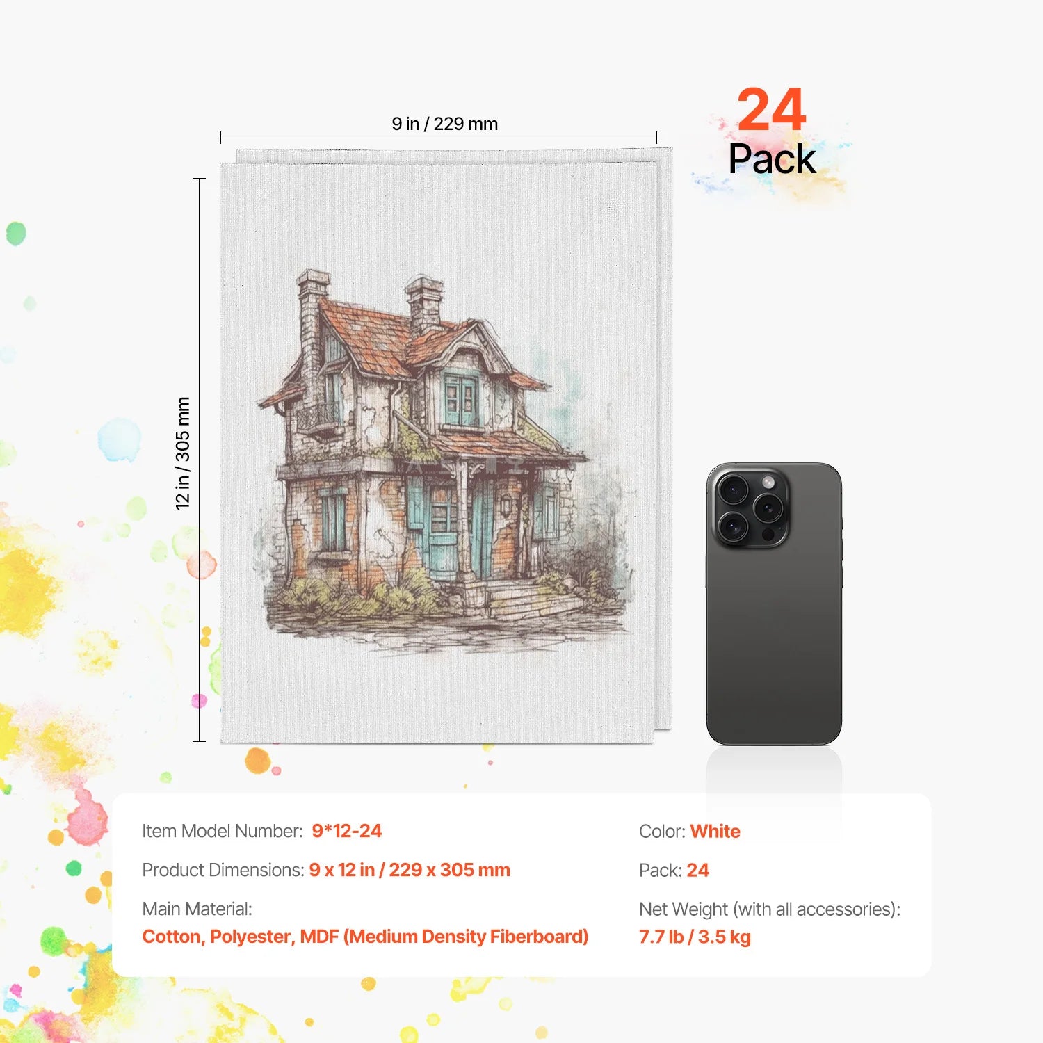 Zestaw 24 sztuk płócien malarskich 8x10 cali