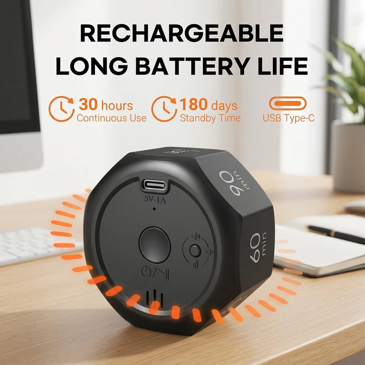 Rechargeable Flip Countdown Timer with Visual Ring