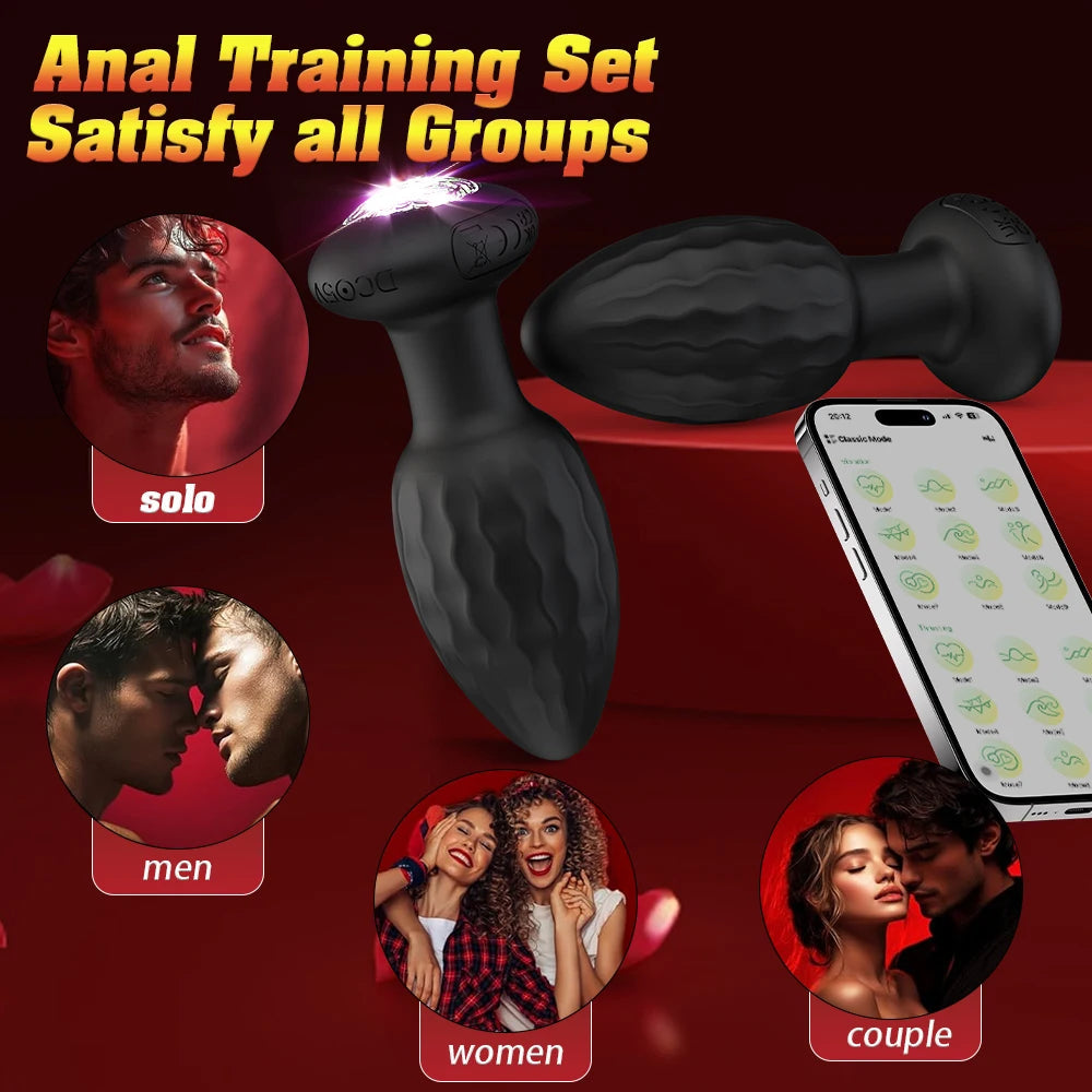 APP Control Anal Plug Vibrator with LED Light Blue-tooth Butt Plug Vibrator Prostate Massager Sex Toys for Women Men Adult