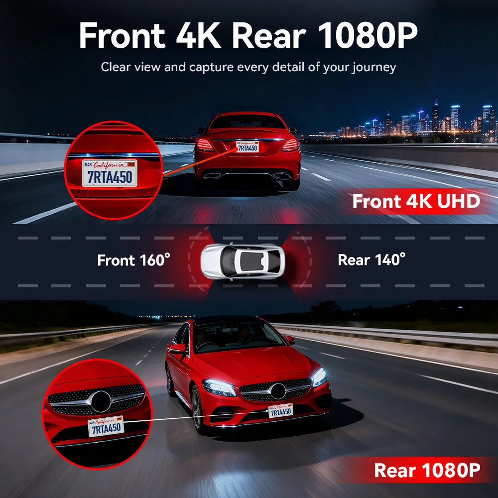 4K Front Dash Camera with GPS, WiFi, Night Vision