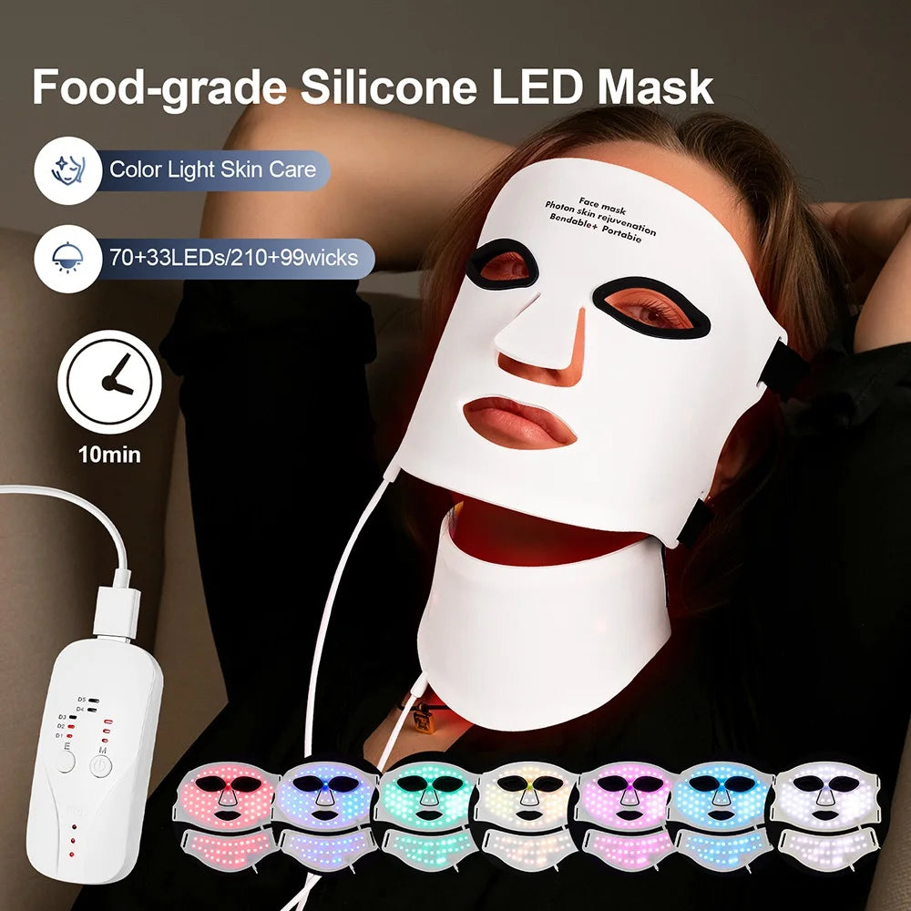 7 Color LED Silicone Face & Neck Mask for Skin Rejuvenation