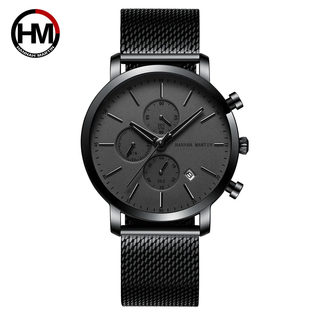 Hannah Martin Men's Stainless Steel Business Sports Quartz Watch