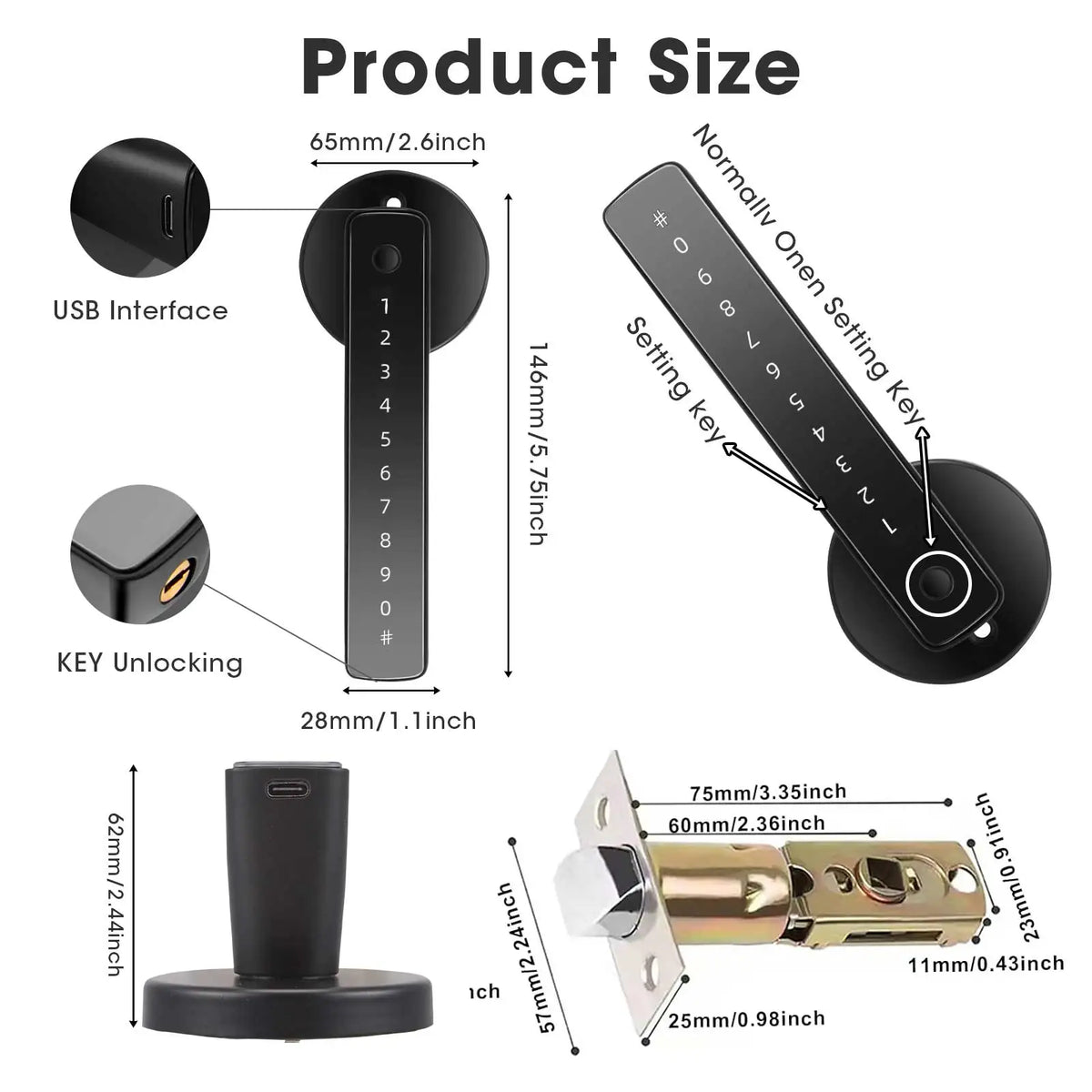 Smart Fingerprint Door Lock 6 in 1 with Touch Screen Door Handle Biometric Door Lock Keyless Entry Keypad for Home Hotel Office