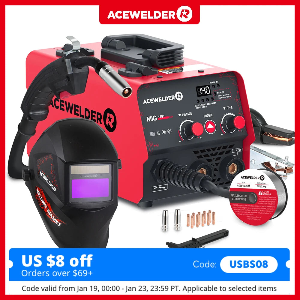 ACEWELDER 3 в 1 заваръчна машина 140A с флюсово ядро MIG ARC Lift TIG заварчик 110V IGBT инвертор безгазова заваръчна машина