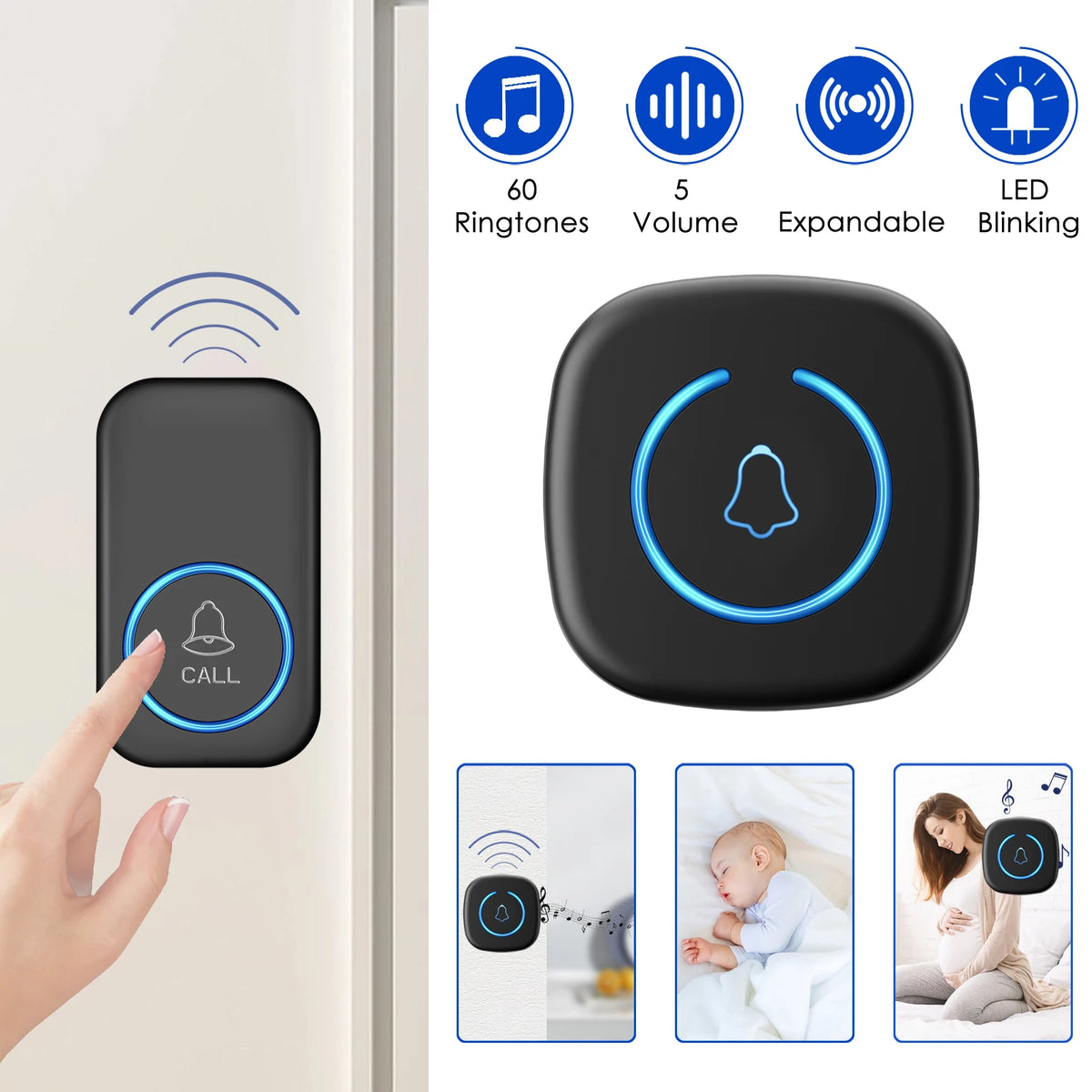 Wireless Doorbell with 60 Melodies and US Plug