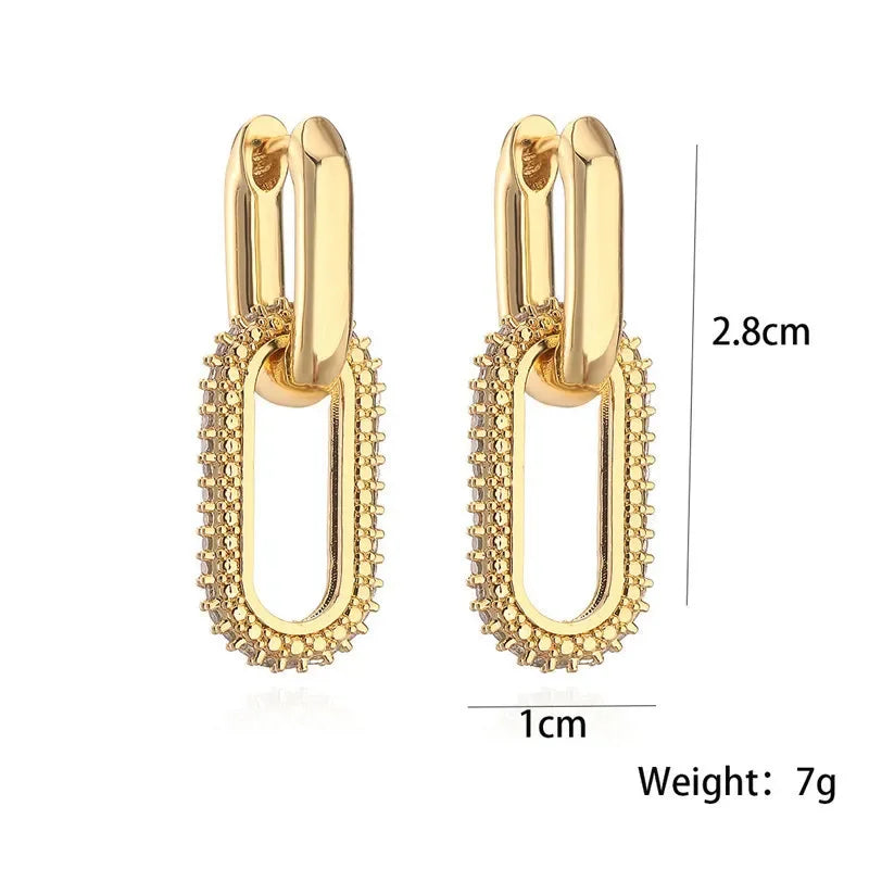Shiny Rhinestone Geometric Earrings Ladies Fashion Light Luxury Elliptical Double Ring Earrings Exquisite Party Accessories