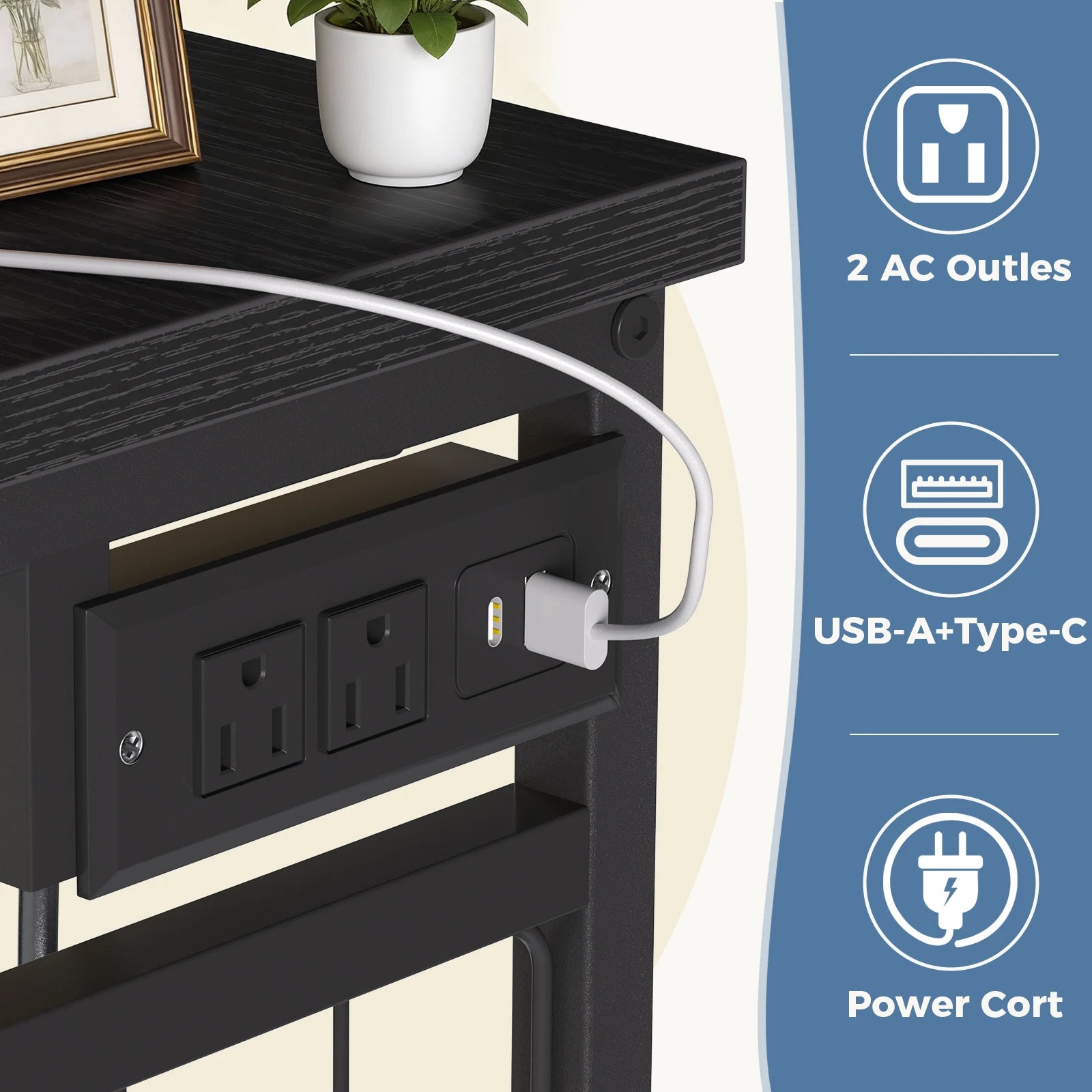 6-Drawer Fabric Dresser with Hanging Rack, LED Lights & Charging Station
