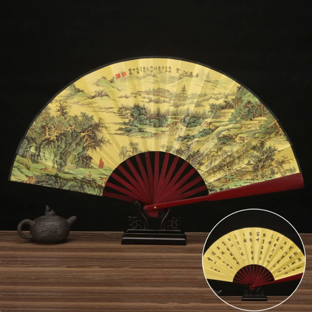 Leque dobrável de estilo chinês com padrão impresso