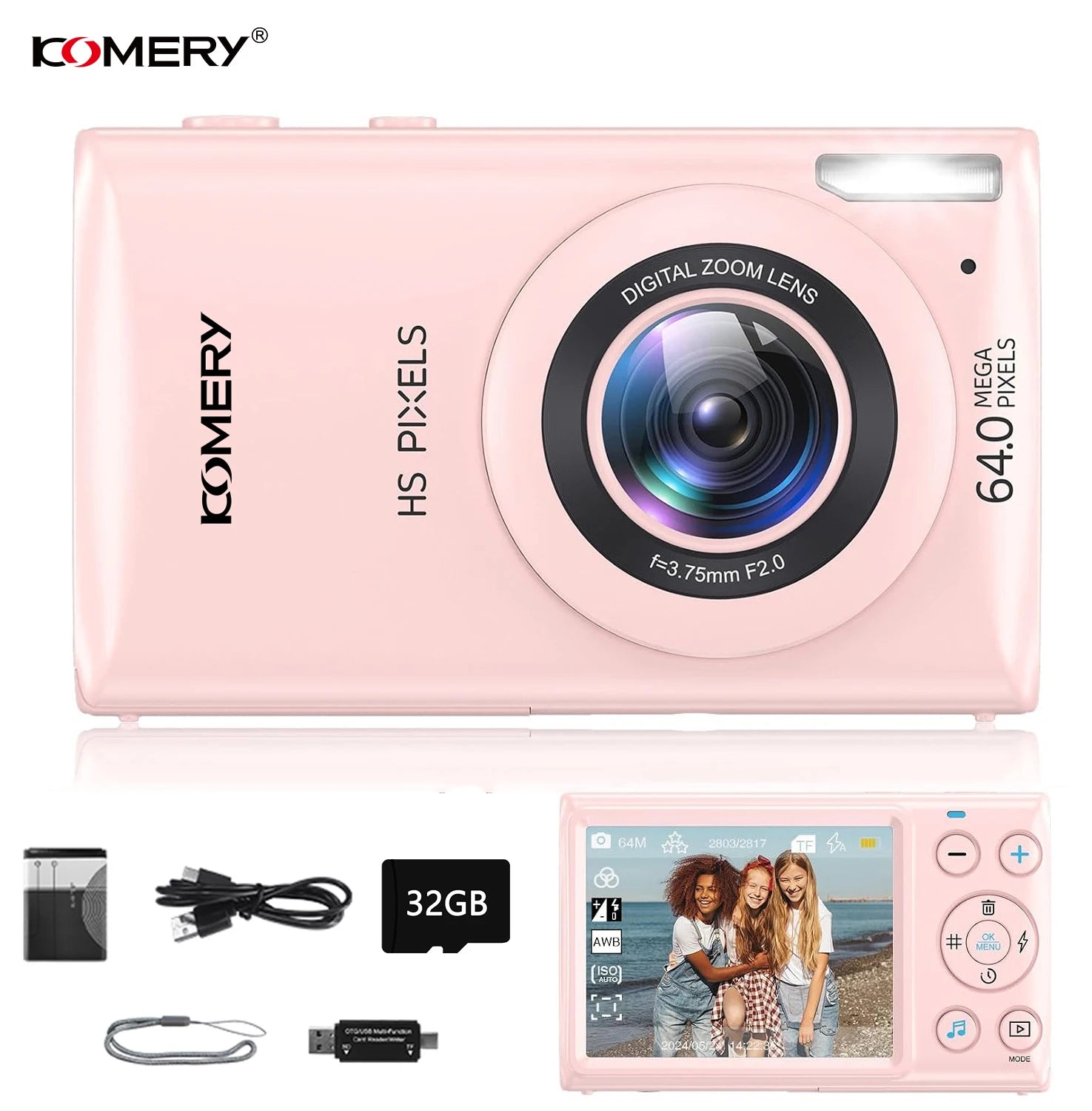 KOMERY 4K 64MP Digital Camera with 18X Zoom and Autofocus