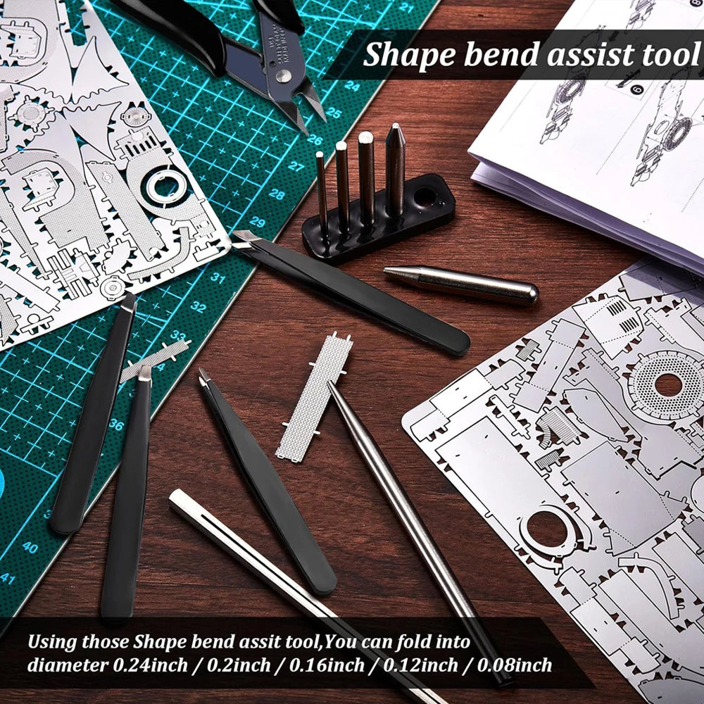Kit di utensili per modelli in metallo, con utensile per piegare bordi lunghi, utensile per torcere, forme cilindriche e coniche, per puzzle in metallo