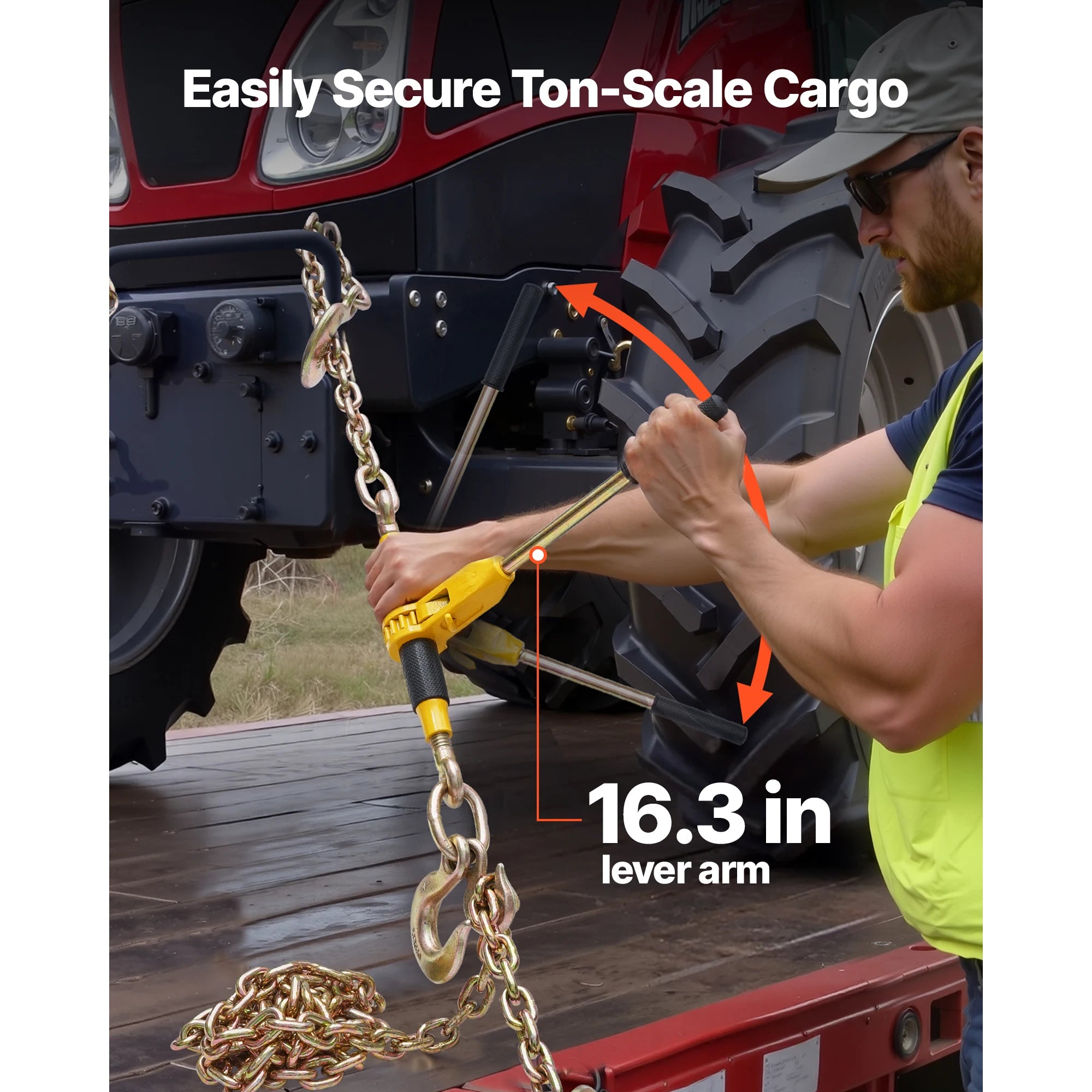 SucceBuy 9200 lb ratchet chain binder kompatibilní s řetězy 3/8–1/2 palce, zajišťovací a naklápěcí zařízení pro nakládání kamionu, upevnění na tažení