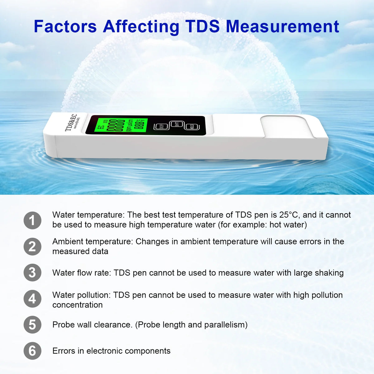 Vattentestare, TDS-mätare, EC-mätare och termometer 3 i 1, 0-9999 ppm noggrann för dricksvatten, hydroponik, akvarium