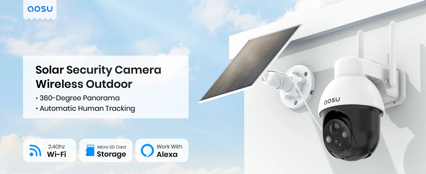 AOSU 3MP Solar PTZ Security Camera with 2-Way Audio