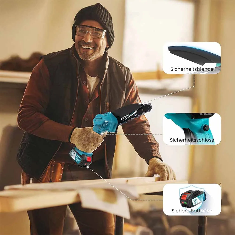 Bezdrôtová mini reťazová píla 6 palcov nabíjateľná záhradná píla na prerezávanie