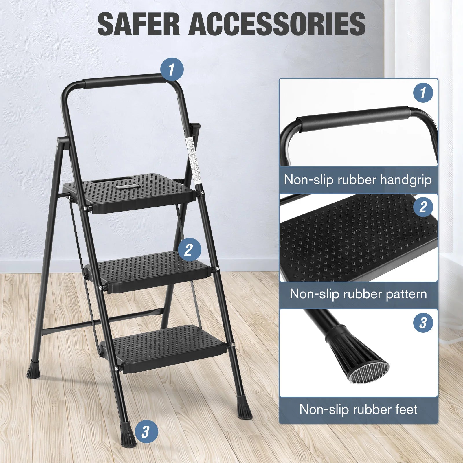 Folding 2-Step Ladder Stool with Anti-Slip Pedals 800lbs Steel