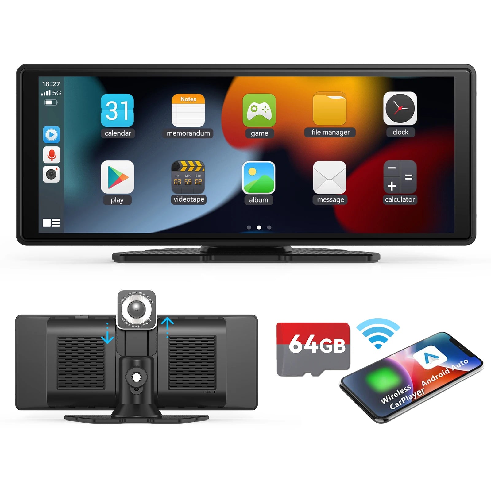 Touchscreen wireless 10,26" CarPlay e Android Auto con telecamera posteriore