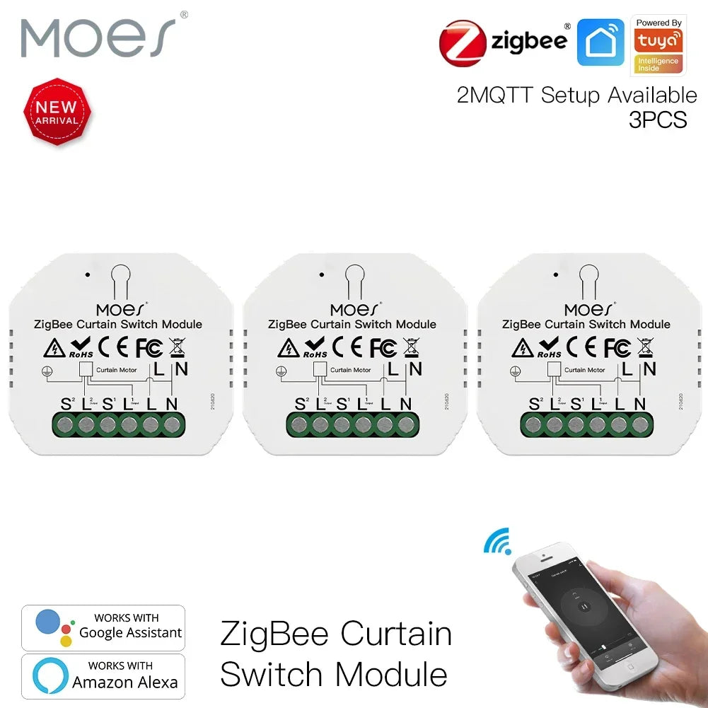 MOES ZigBee 3.0 Smart Curtain Switch Module Motorized Roller Shutter Blinds Motor Tuya Smart Life Alexa Echo Google Home
