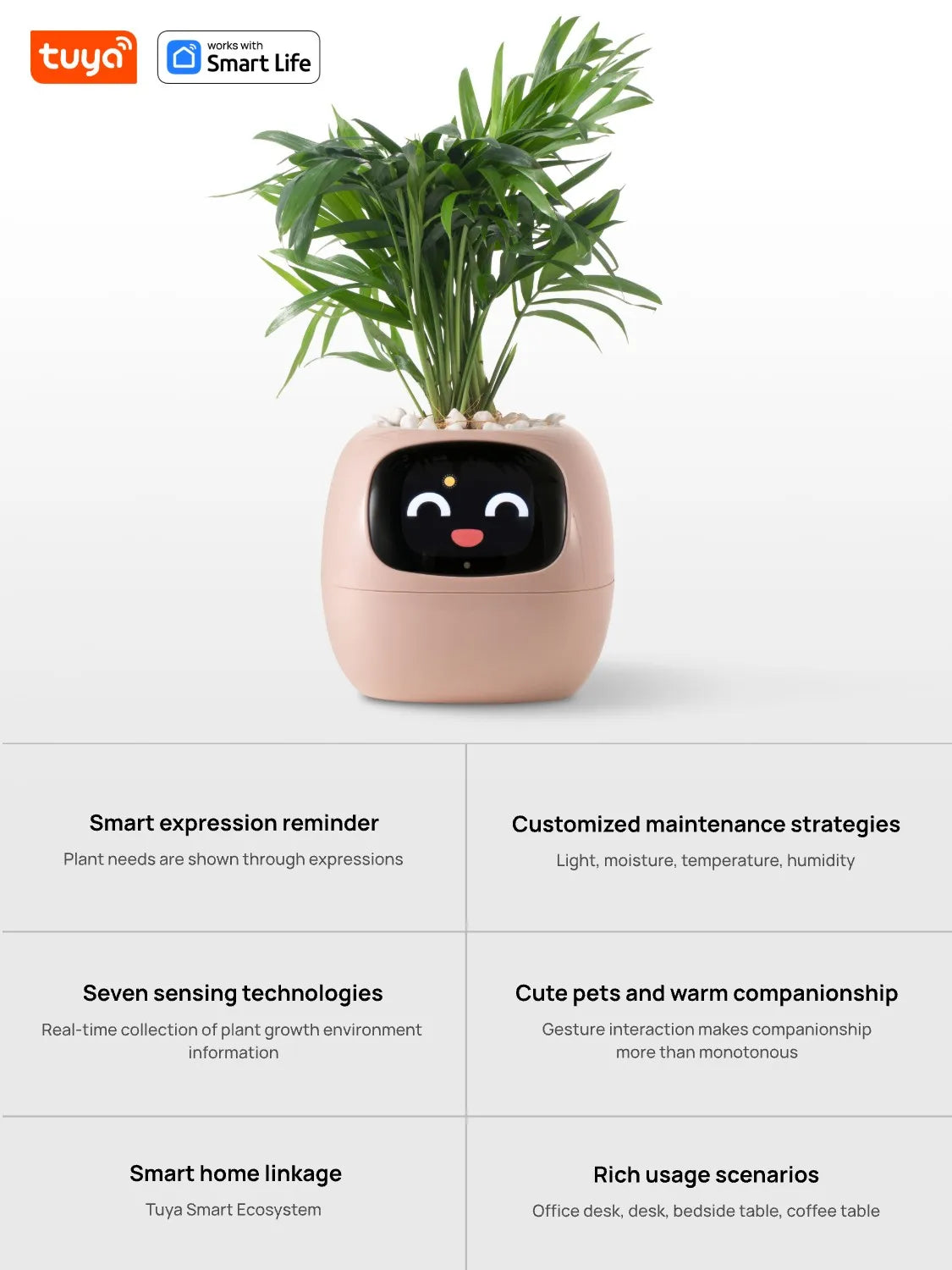 Pink Smart Planter with Expression Display