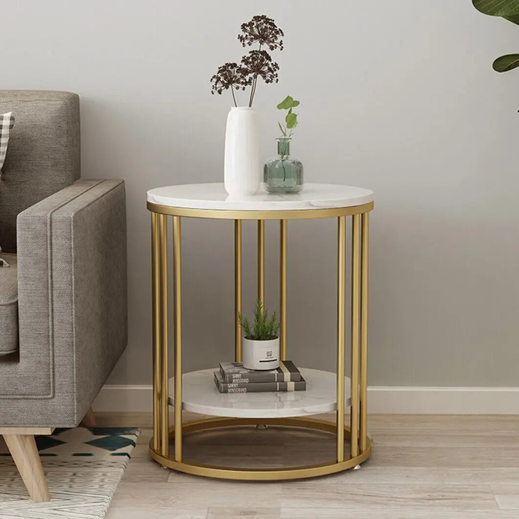 2‑Tier White Marble Side Table