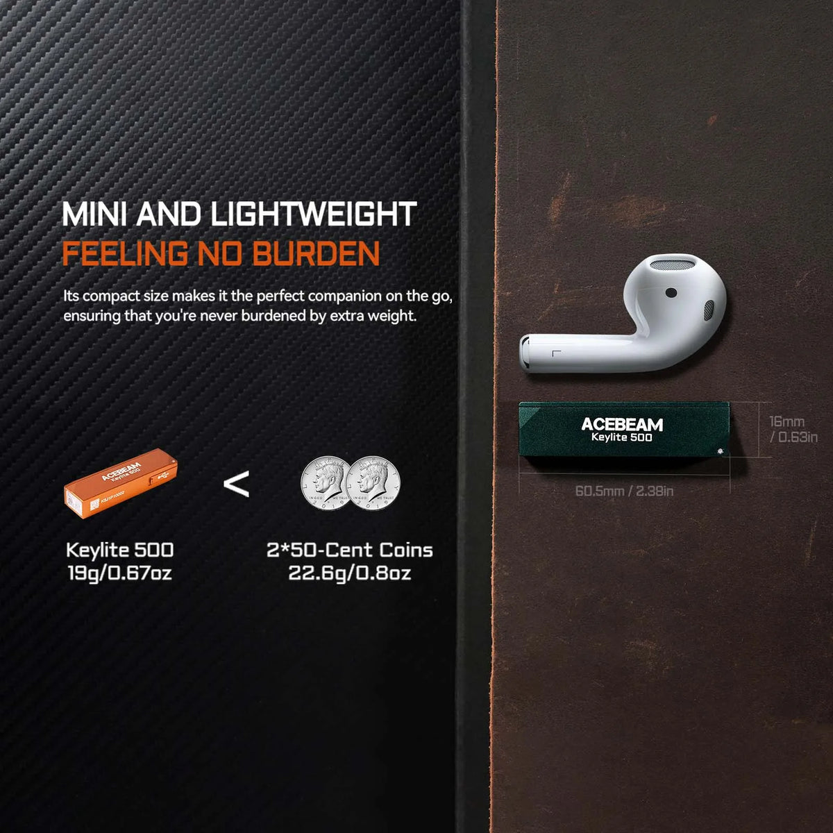 Compact 500-Lumen Rechargeable Keychain Torch
