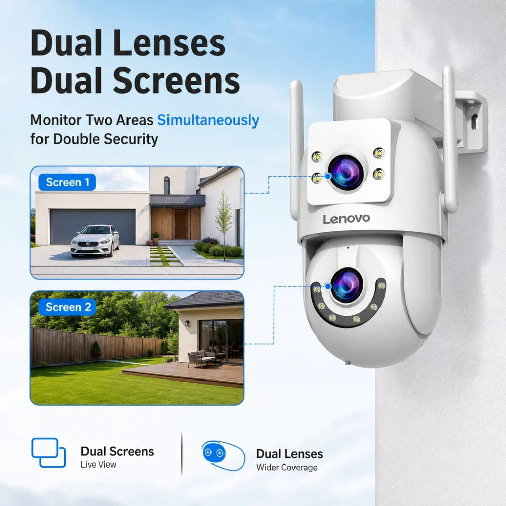 4K Dual Lens Outdoor WiFi Camera with Two-Way Talk, IP66 Waterproof, AI Tracking, Night Vision