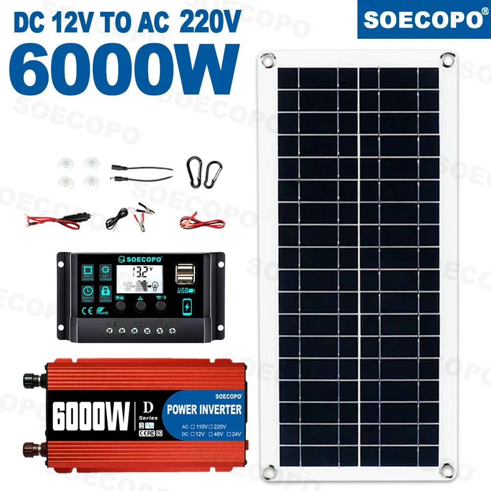 6000W Solcelleanlæg med inverter og 100A controller til off-grid brug