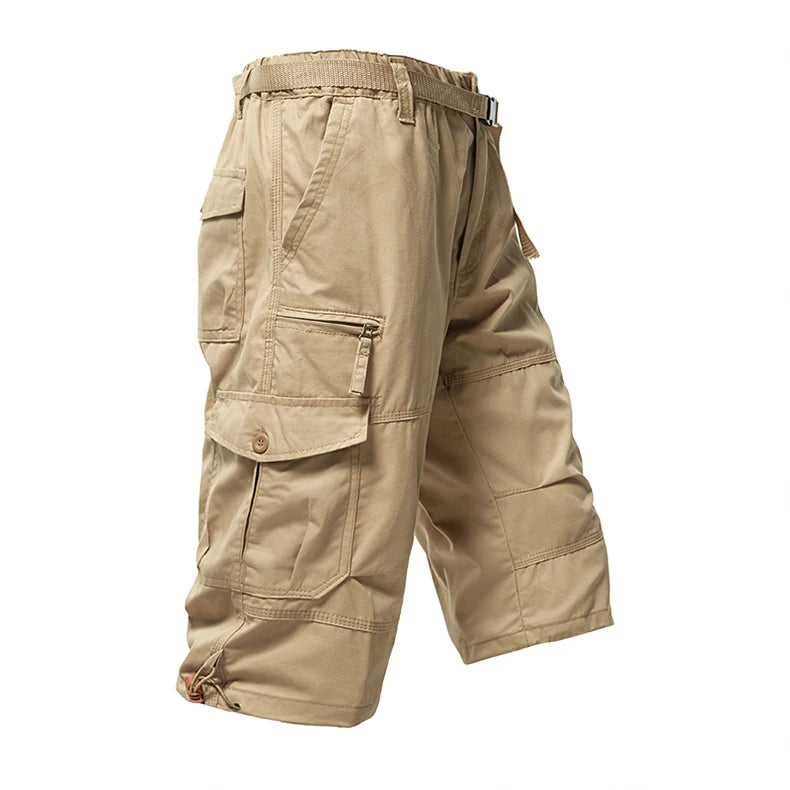 Men's Cotton Cargo Shorts with 7 Pockets, Knee Length