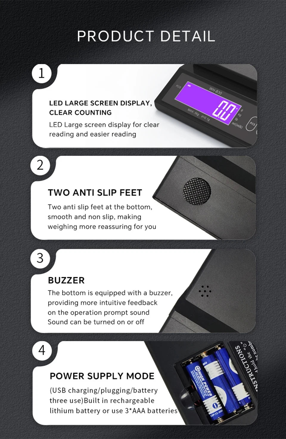 USB-Rechargeable Digital Kitchen Scale - Capacity Options