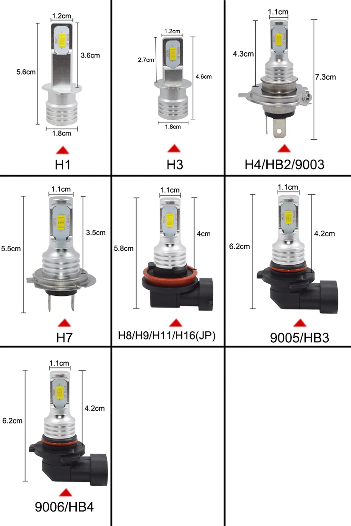 2Pcs H11 H8 H9 LED Car Headlight Bulb Beam Kit 12V 80W High Power Car Fog Light 3000K 6000K Auto Headlight Bulbs 30000LM
