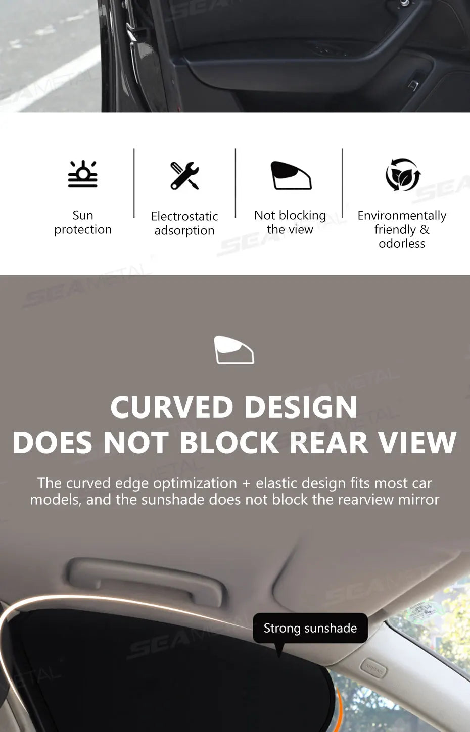 SEAMETAL Electrostatic Curtains for Car Side Window 4-Layer Sun Protection Cover Foldable Car Sun Shade 99.9% UV Ray Blocking