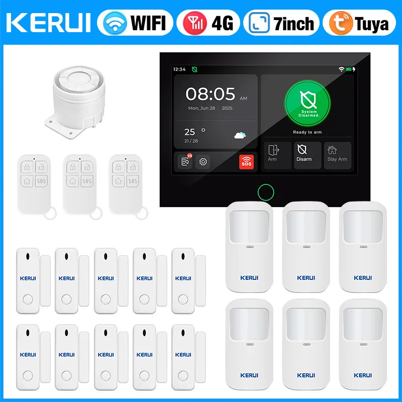 Entregas Rápidas KERUI Tuya WiFi+4G Sistema de Alarma para Hogar con 7 pulgadas Pantalla Táctil desde Almacén de ES Protección de Alarma