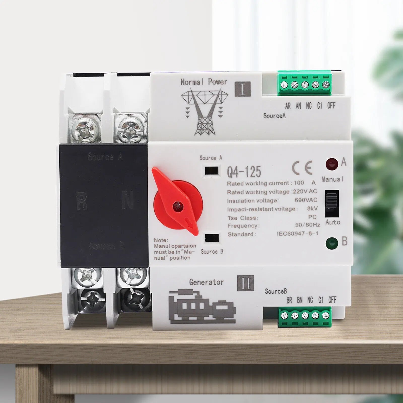 100A Dual Power Automatic Transfer Switch 2P ATS 110V