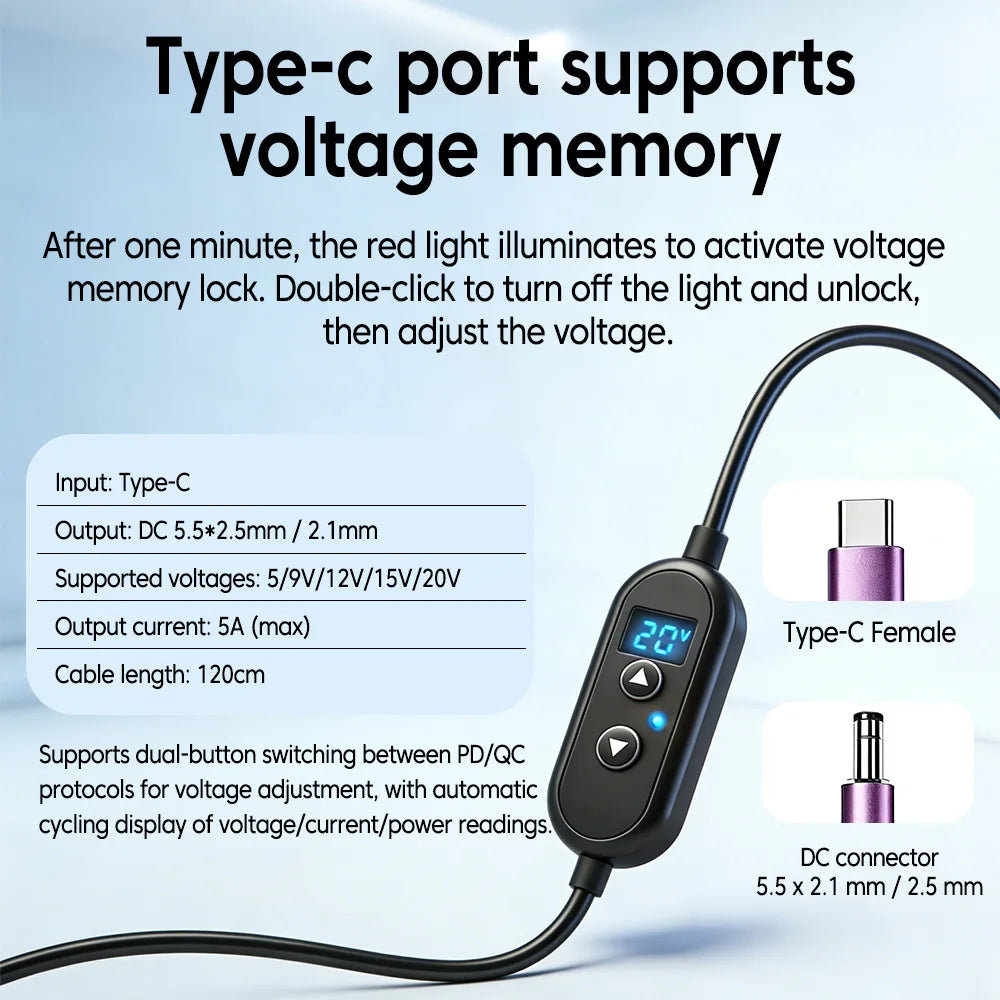 USB-C PD to DC Adjustable Power Cable