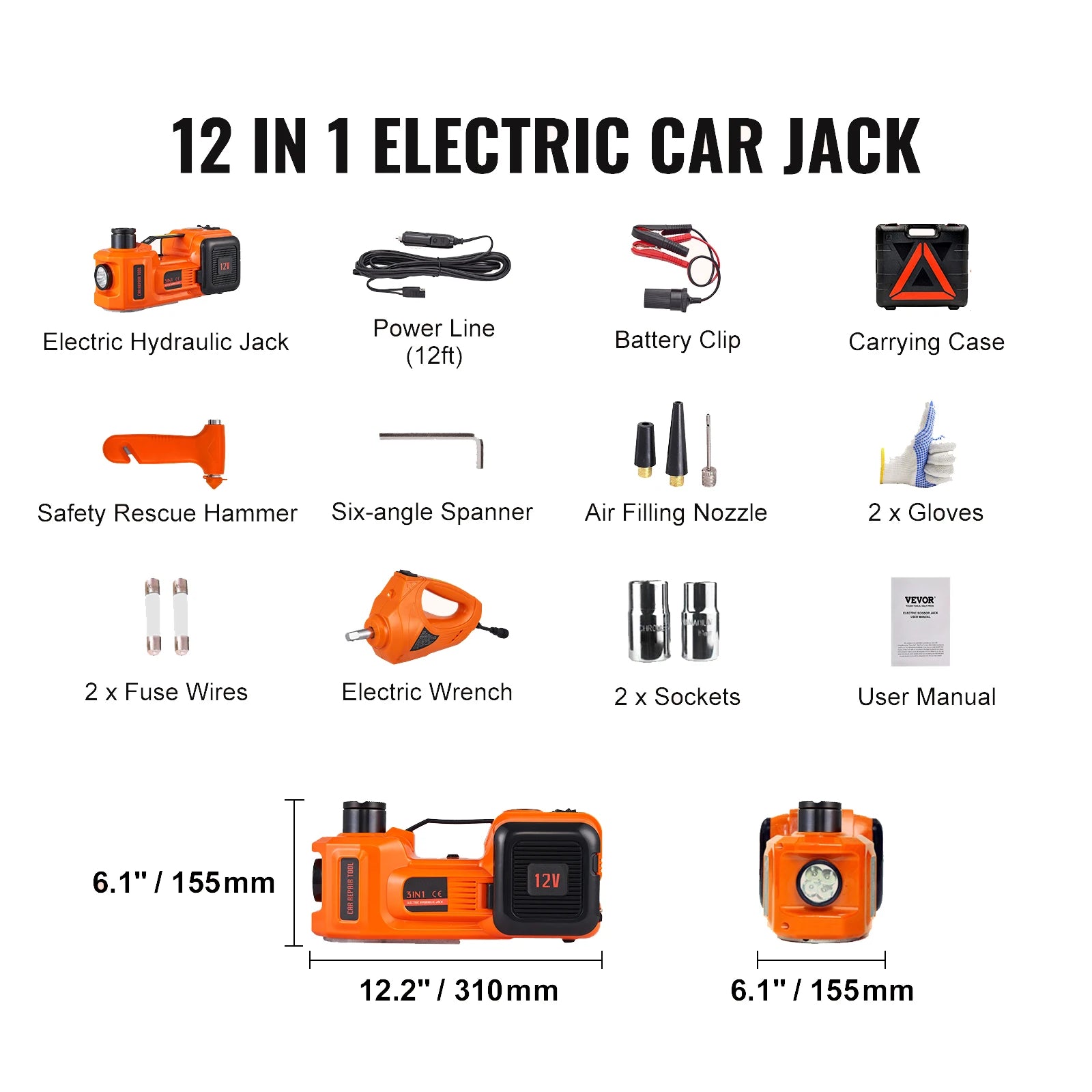 Cric électrique 12V pour voiture 3 tonnes / 5 tonnes Kit de levage hydraulique