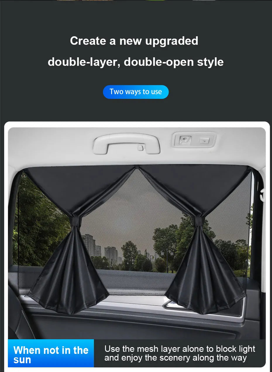 SEAMETAL 2Pcs Car Curtains Magnet Double Layer Side Window Sun Shade Privacy Curtain UV Block Sun Protection Cover for Children