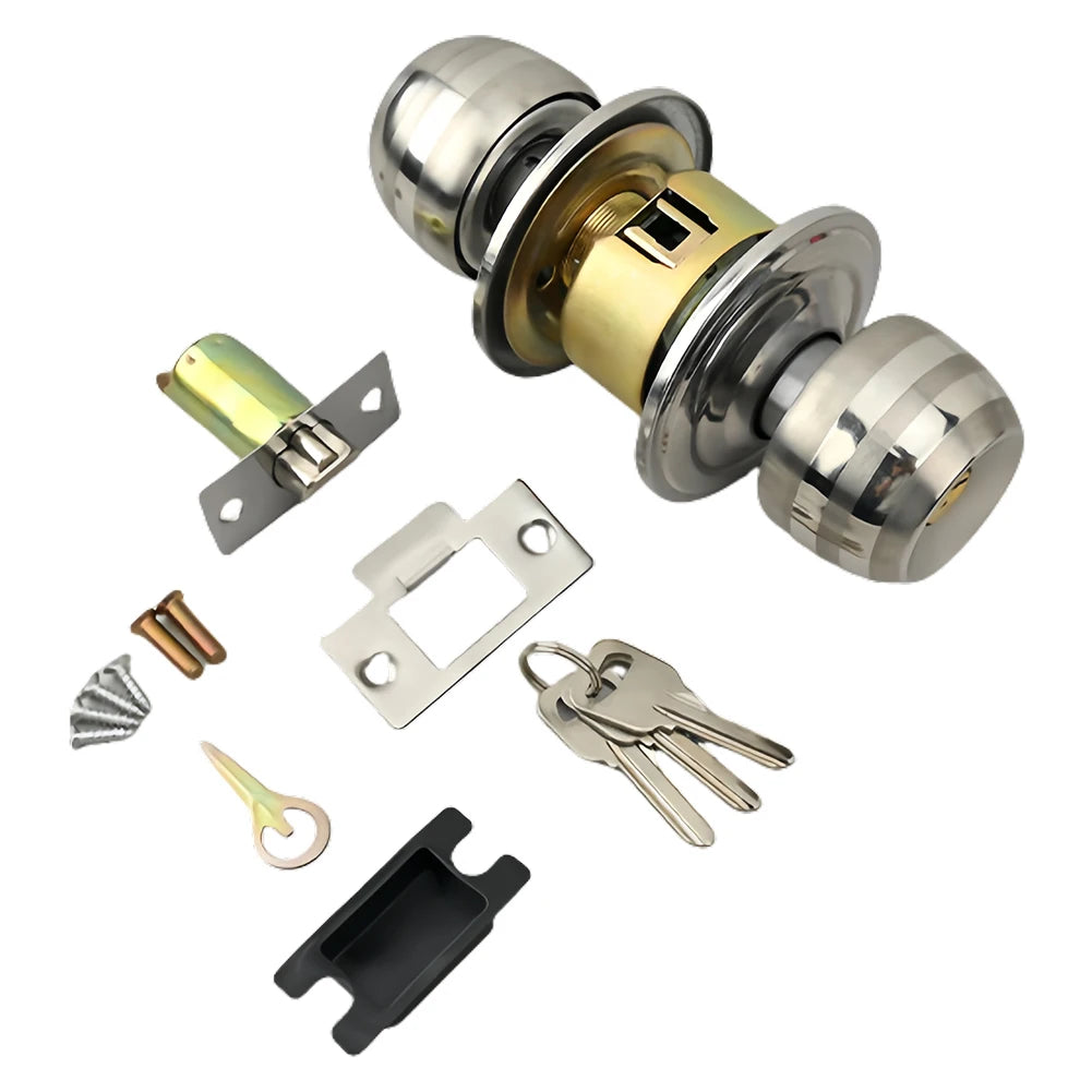 Conjunto de maçaneta de porta com chave em aço inoxidável e 3 chaves