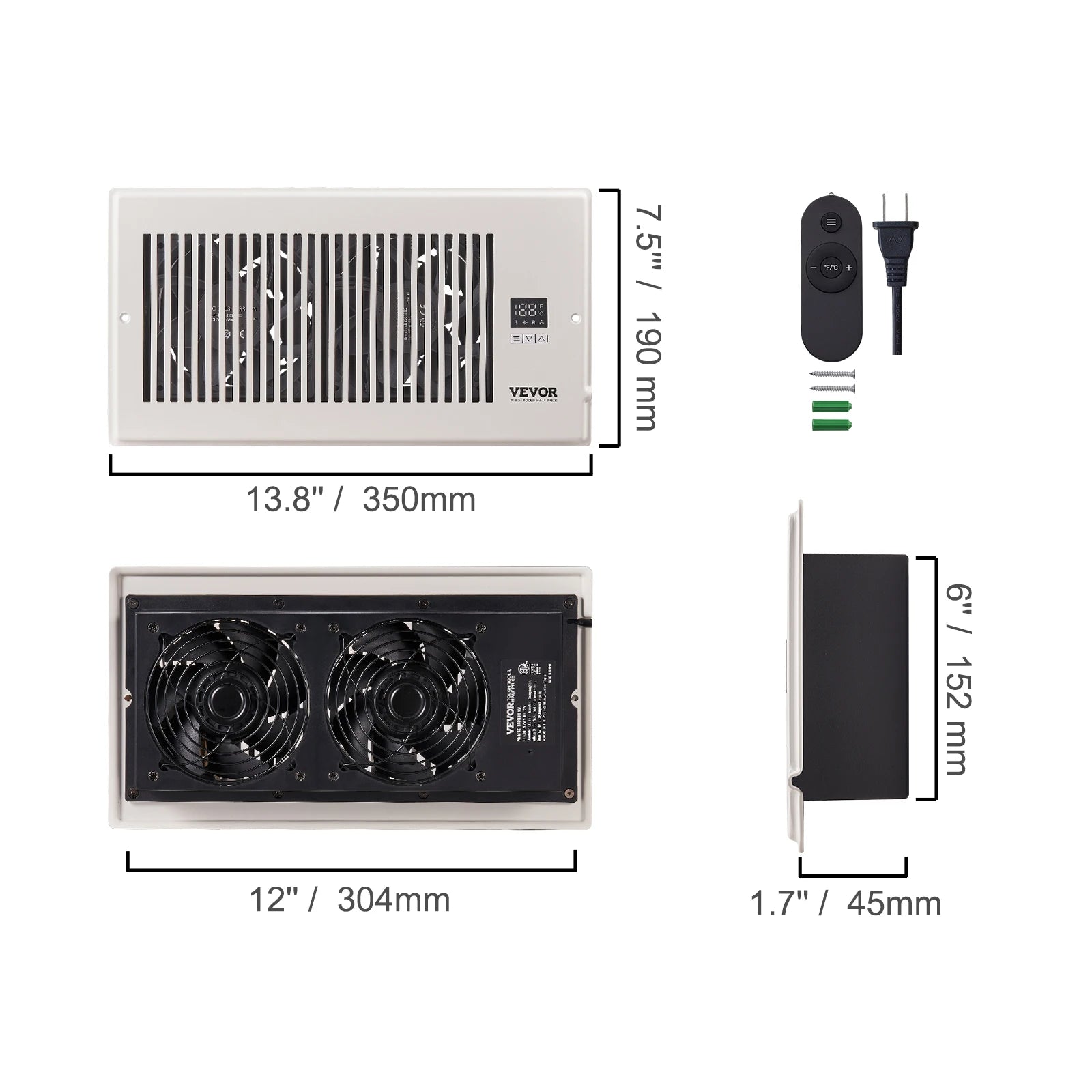 Ventilatore booster SucceBuy 4x12in, ventilatore a condotto da 100CFM, 10 velocità regolabili con controller intelligente LCD per parete e pavimento
