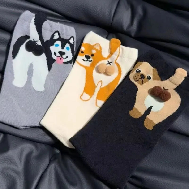 Cartoon Cat Egg Couple Socks Cozy Mid-Calf Cotton for Maternity Warm Winter Cute Present for Christmas Cat Lovers Family