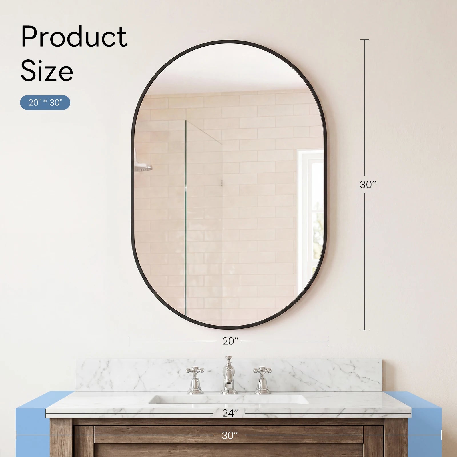 Oval Wall Mirror with Metal Frame – Modern Tempered Glass Decor