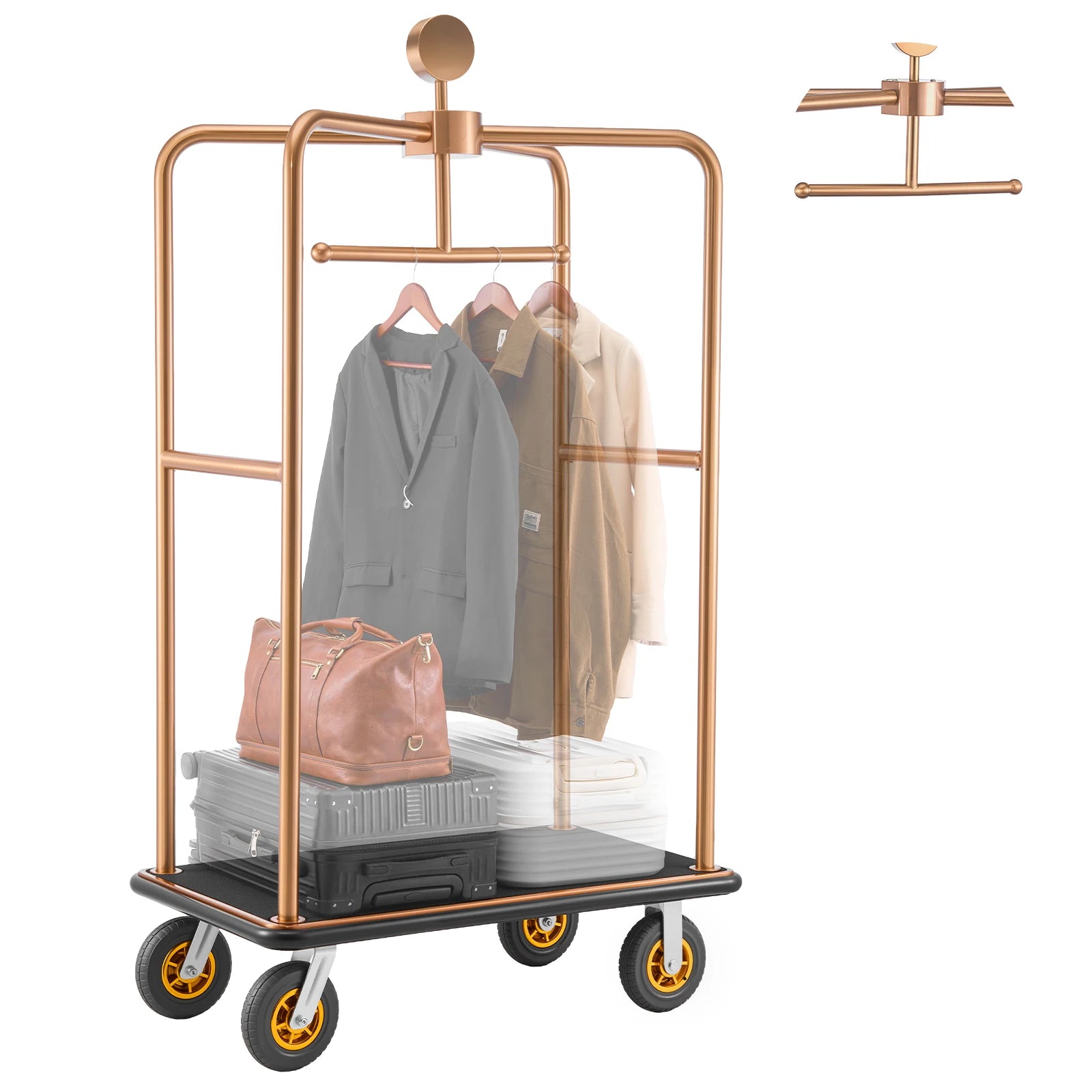SucceBuy 1200 lbs Hotel Luggage Bellman Cart with 8in Wheels Solid Commercial Luggage Carrier Rolling Trolley for Hotels Resorts