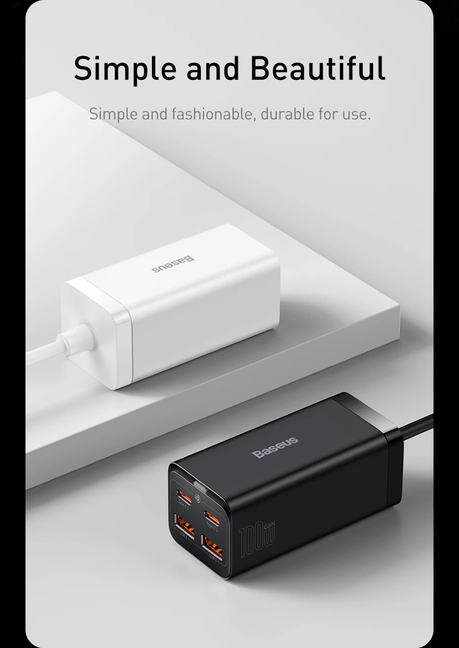 Baseus 65W/100W GaN stolná nabíjačka so 4 portami na rýchle nabíjanie