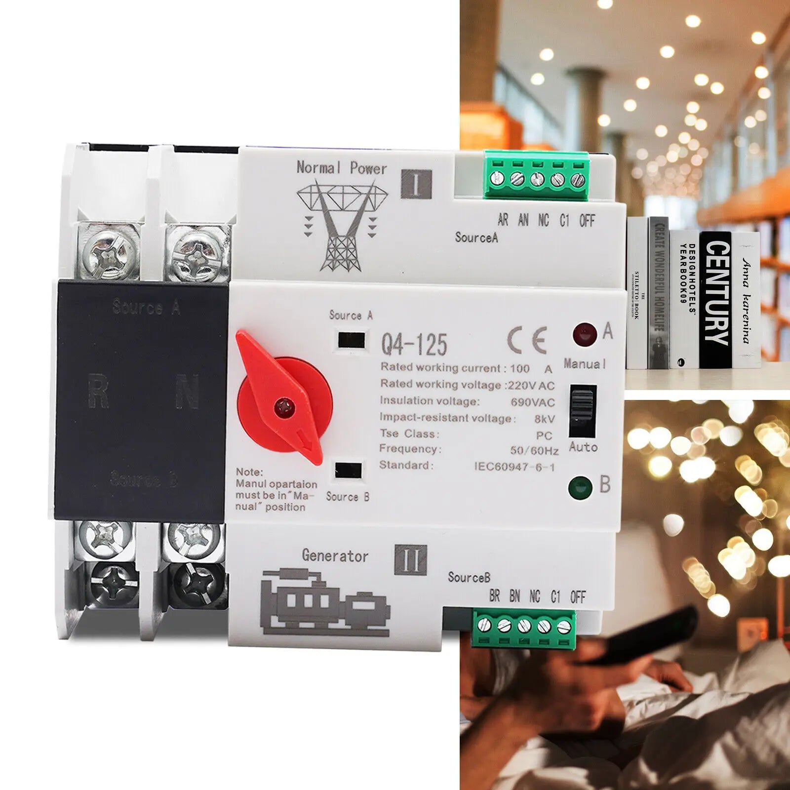 100A Dual Power Automatic Transfer Switch 2P ATS 110V