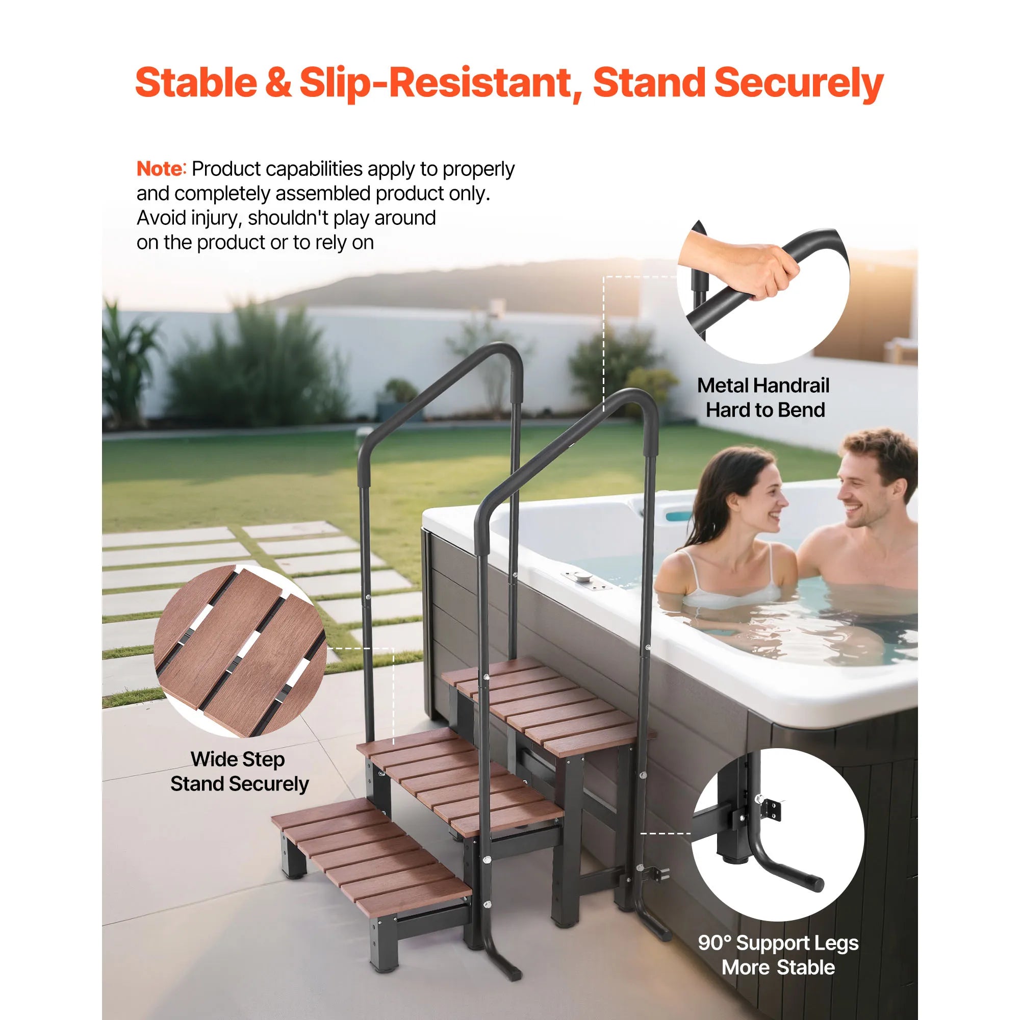 Escalier de spa SucceBuy 550 lb avec rampe, 3 marches, largeur 25,2 pouces, pour spa hors sol/gonflable, échelle de piscine pour porche, patio et remorques