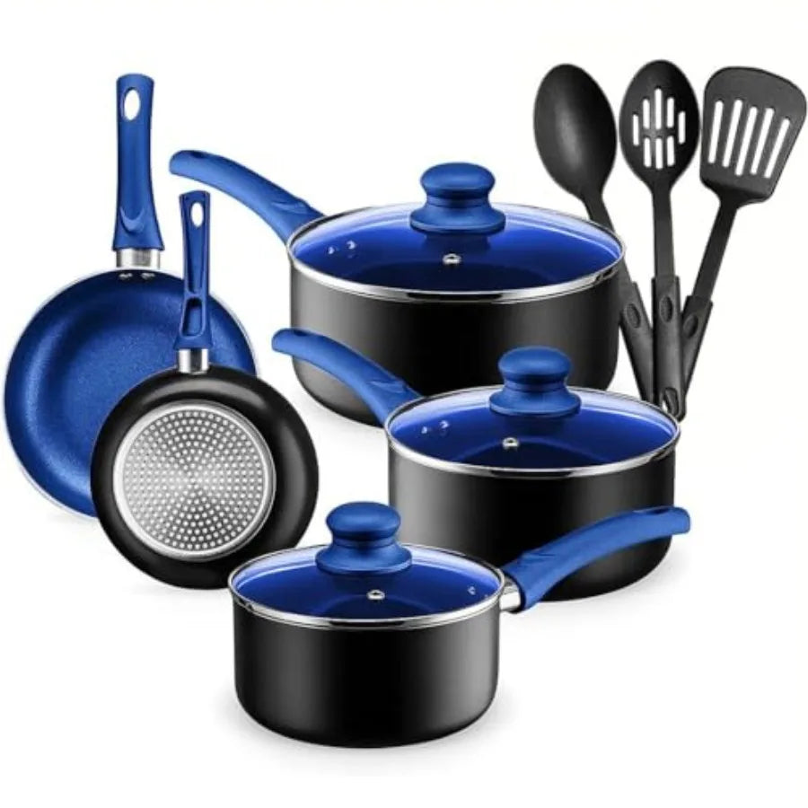 11-Piece Nonstick Aluminum Cookware Set Blue