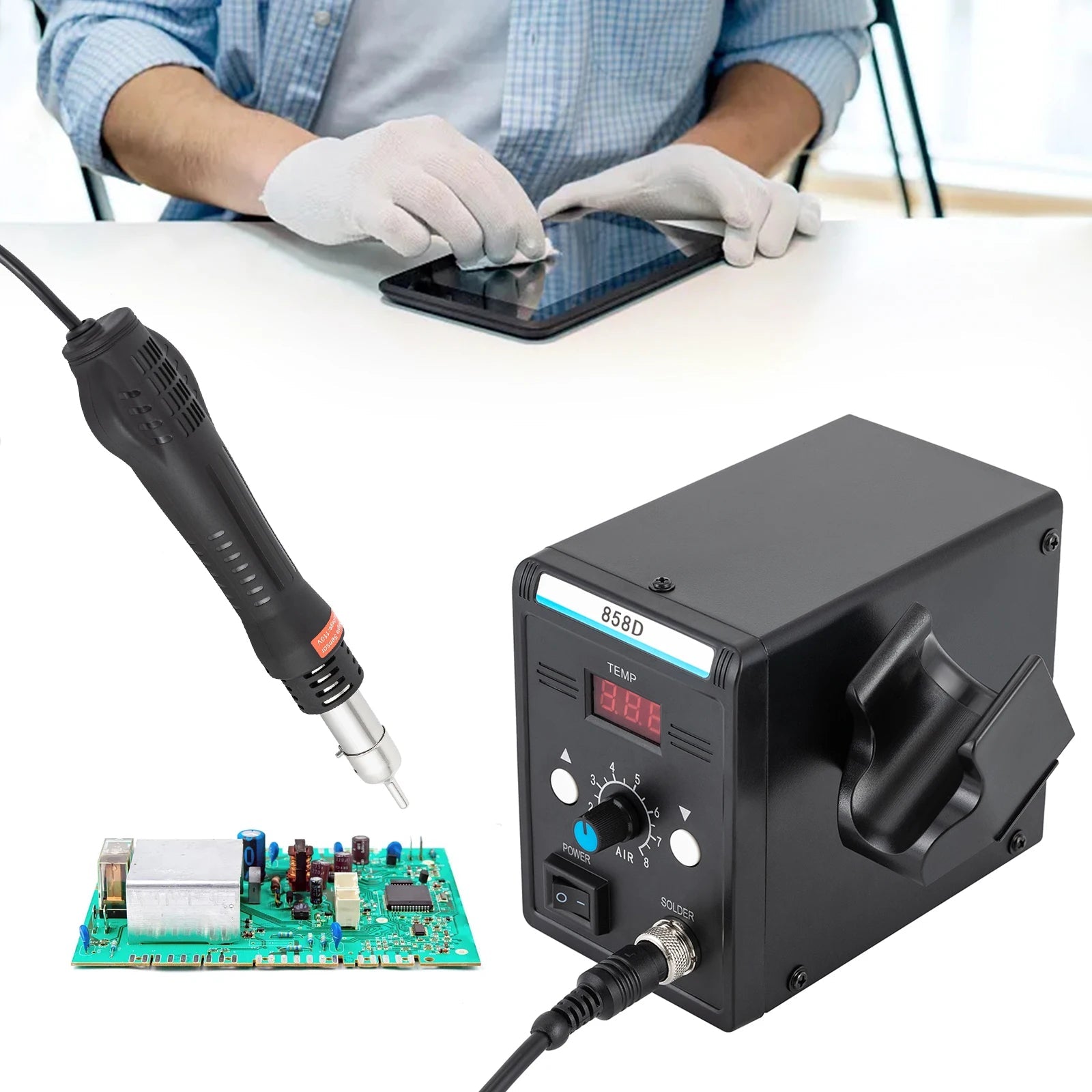 700W Hot Air Rework SMD Soldering Station With Heat Gun Set Temperature LED Screen Display For Electronics Repairs