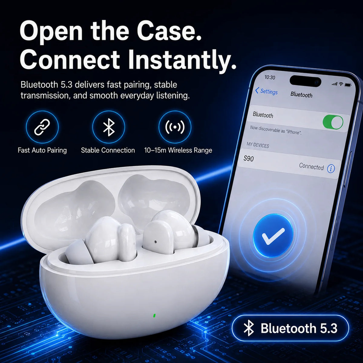 Slúchadlá do uší S90 s Bluetooth 5.3 a mikrofónom