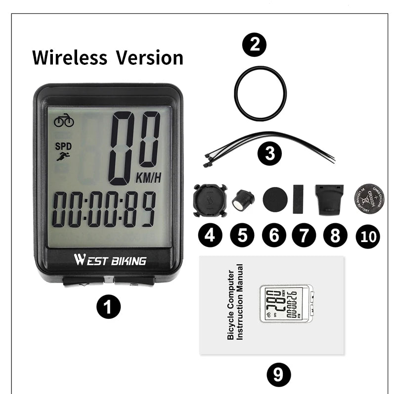 WEST BIKING Bicycle Wireless Computer MTB Road Bike Odometer Waterproof With Backlight Cycling Speedometer LED Rate Stopwatch